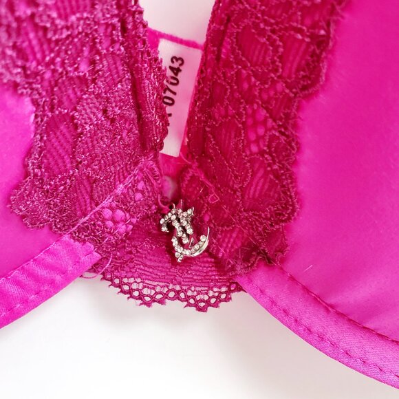 JUICY COUTURE Intimates NWOT Hot Pink Satin & Lace Push Up Bra Underwire 38C - Picture 4 of 9